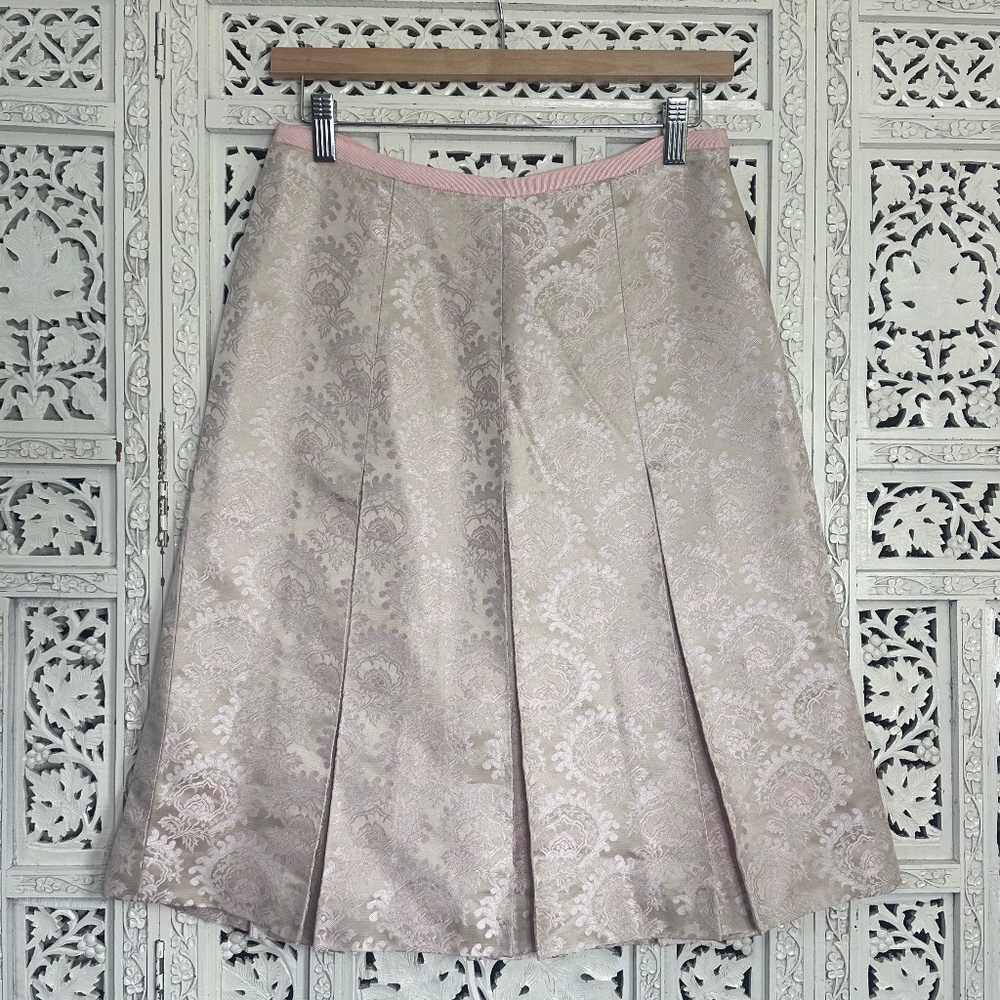 Vtg Etcetera Silk Blend Gold & Pink Pleated Preppy Coquette Knee Length Skirt‎